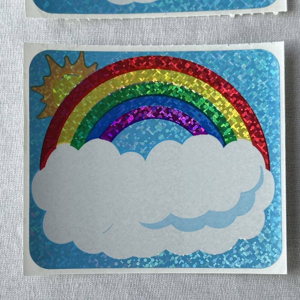 Vintage 80s 90s Sandylion Rainbow Sticker Name Tags 27 Count Prismatic Cloud Sky